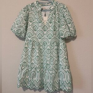 Green & white eyelet dress